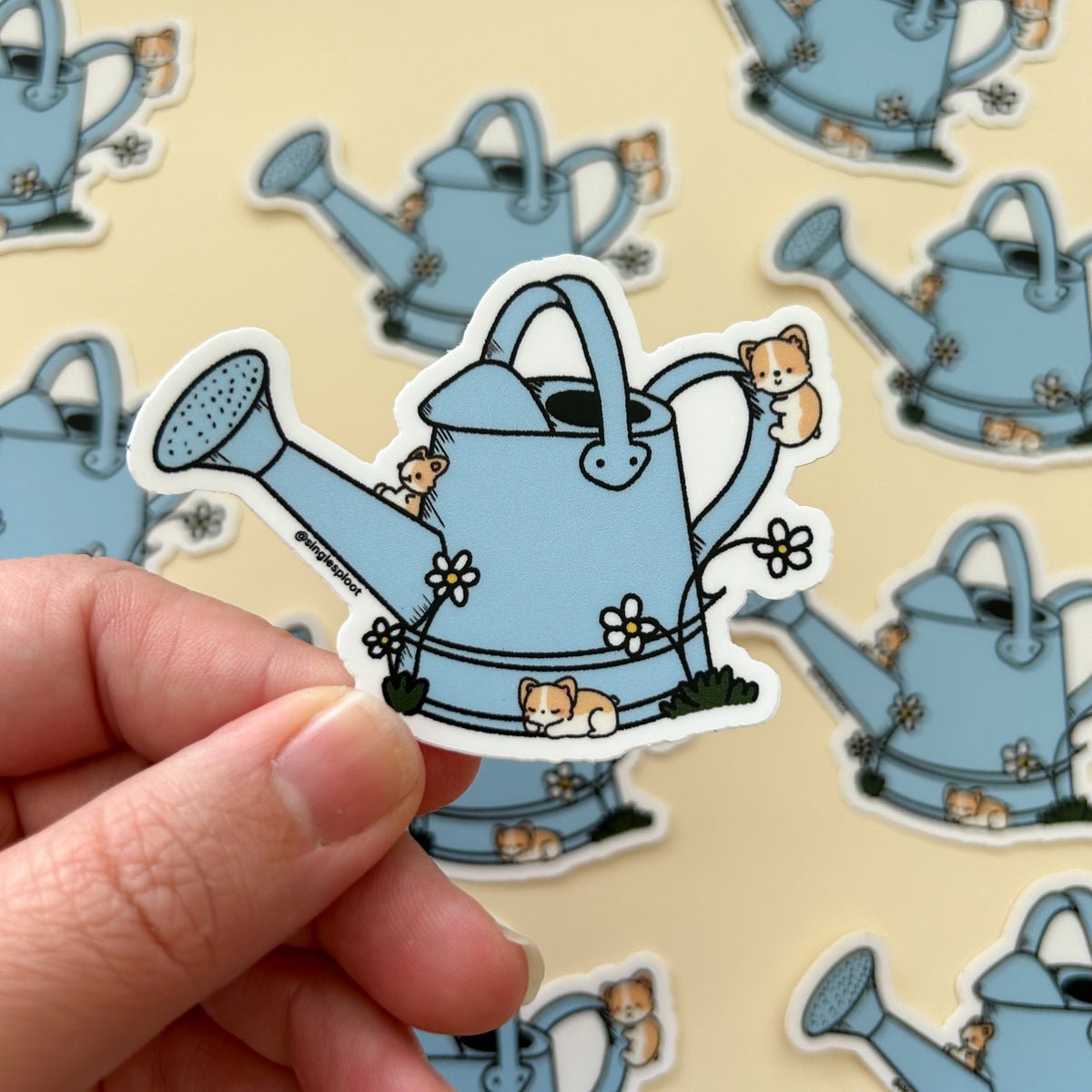 Patreon: Corgis Among The Watering Can Waterproof Vinyl Sticker