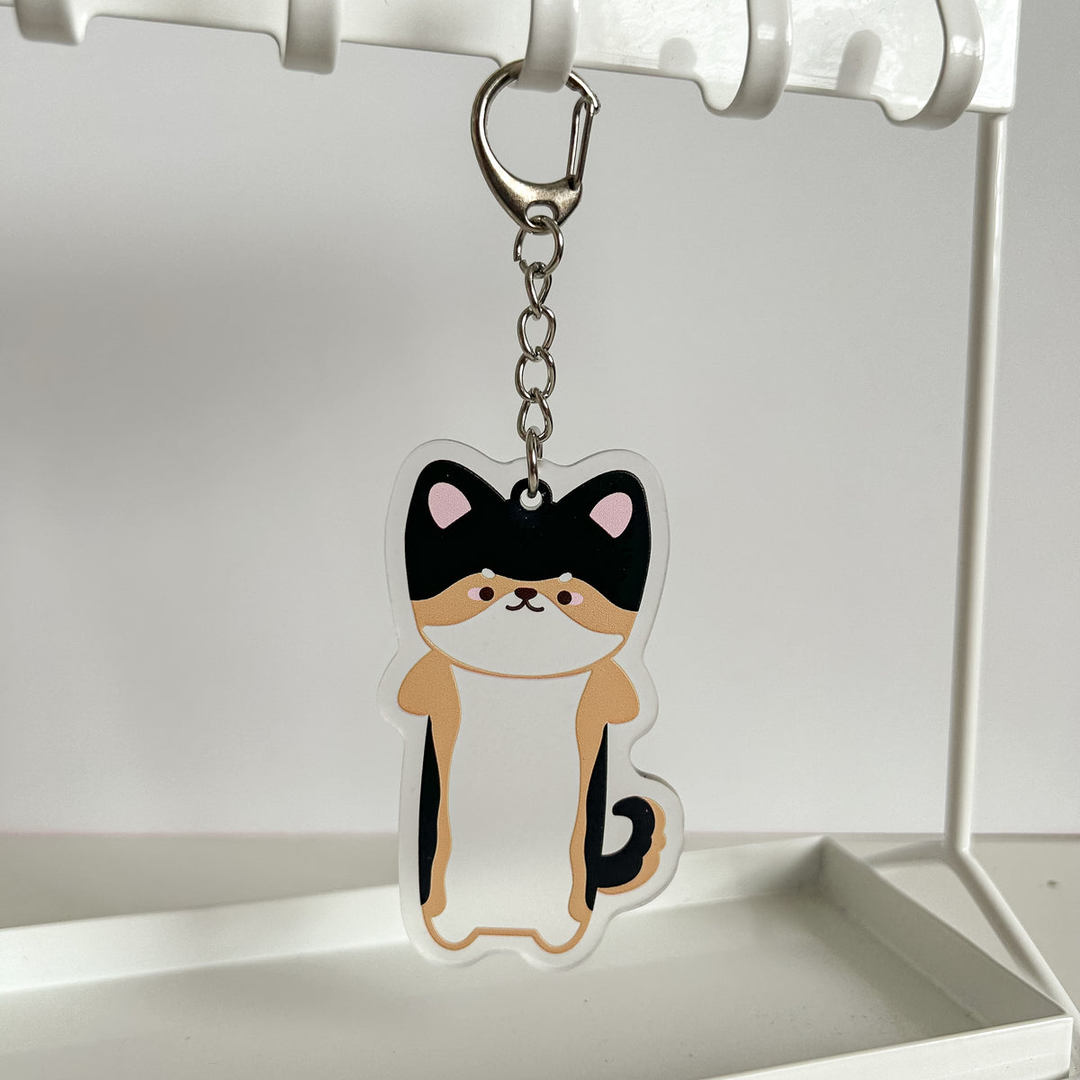 Clear Tri Corgi with a Tail Acrylic Keychain