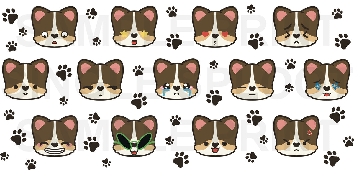Tri Corgi Emotes Handmade Glass Tumblers