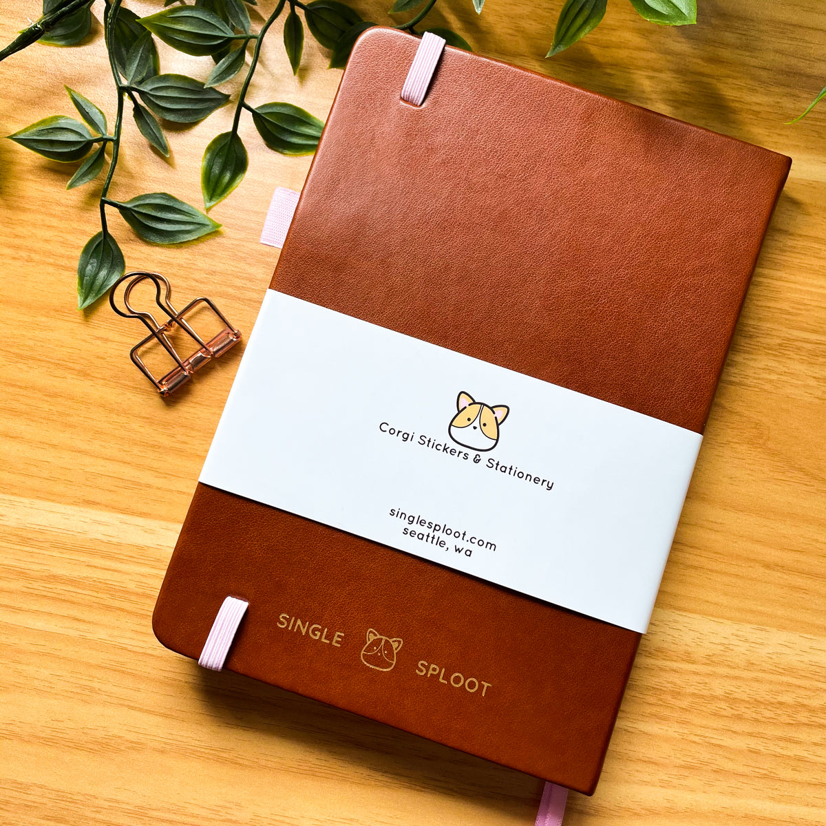 Sleepy Corgi Gold Foiled and Vegan Leather Dotted Journal