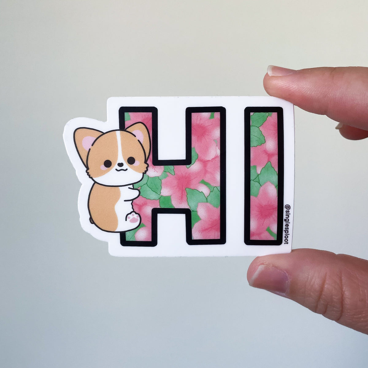 Hanging HI Corgi Sticker