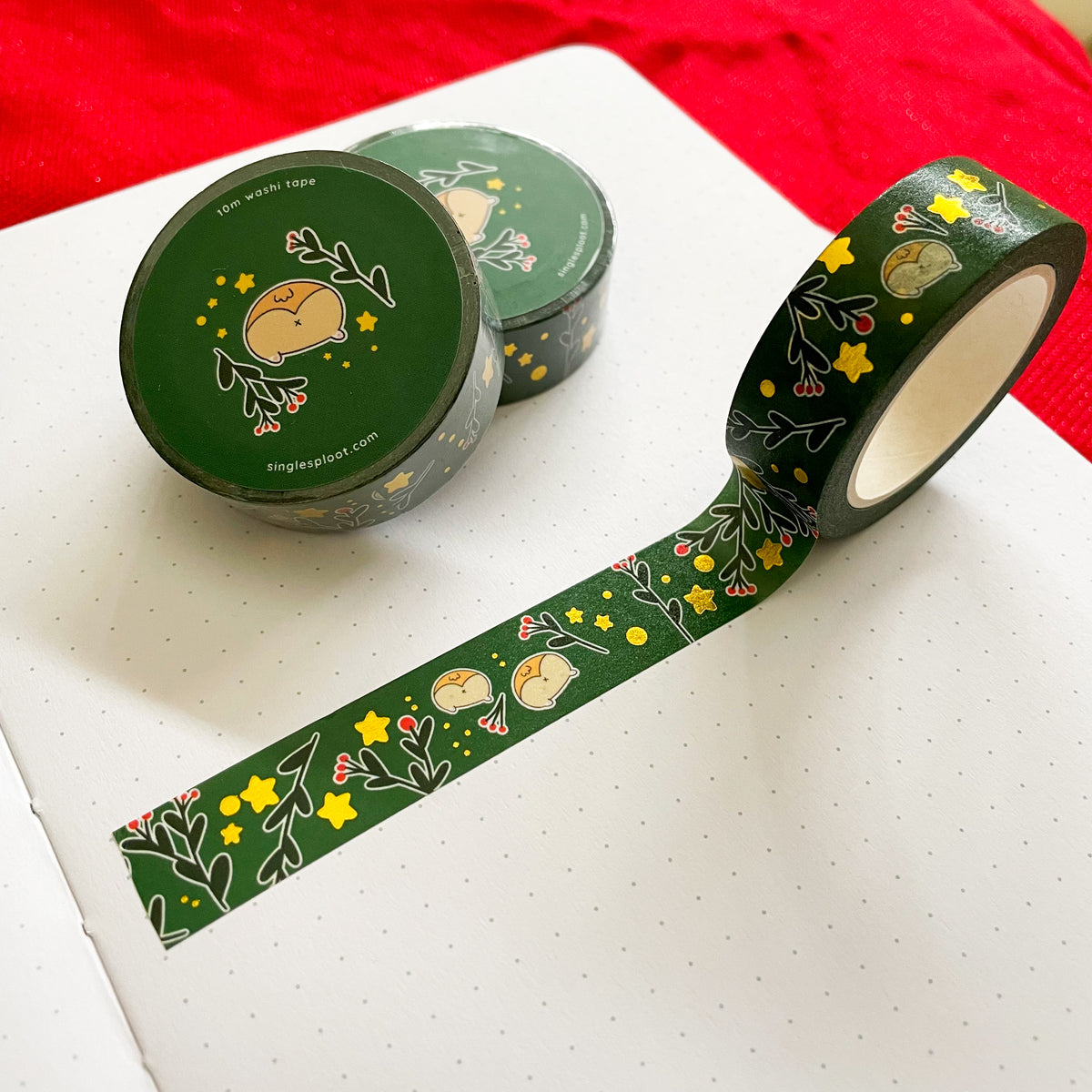 Holly Buds & Corgi Butts Gold Foiled Washi Tape