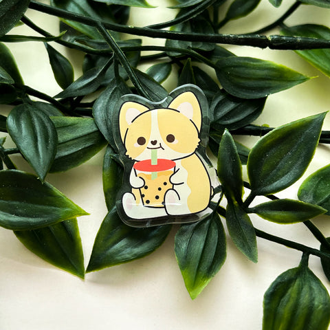 Boba Corgi Acrylic Pin