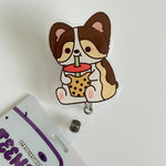 Tri Corgi Face Mask Handmade Badge Reel