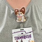 Tri Corgi Face Mask Handmade Badge Reel