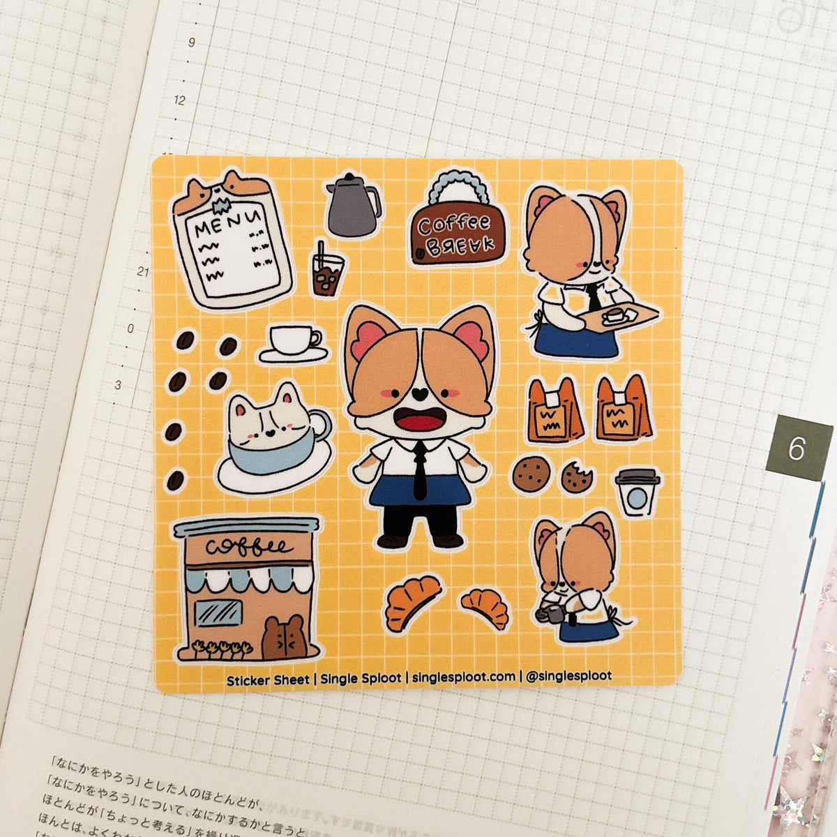 Coffee Break Corgi Sticker Sheet