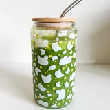 Red and Tri Corgi Booty with Peaches Handmade Glass Tumbler