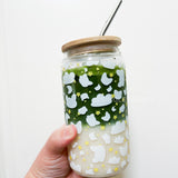 Red and Tri Corgi Booty with Peaches Handmade Glass Tumbler