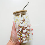 Red and Tri Corgi Booty with Peaches Handmade Glass Tumbler