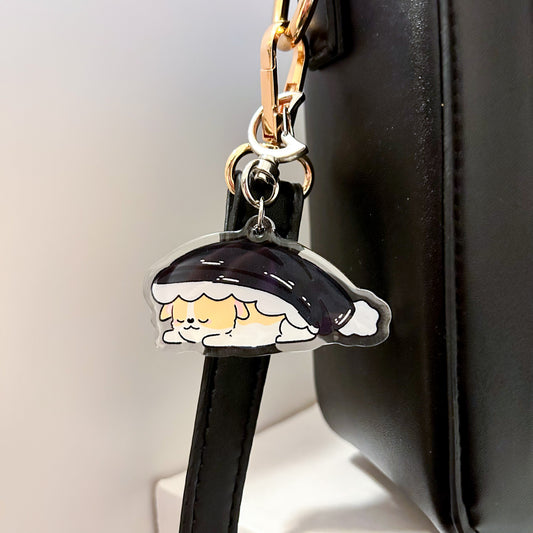 Sleepy Corgi Beanie Acrylic Keychain