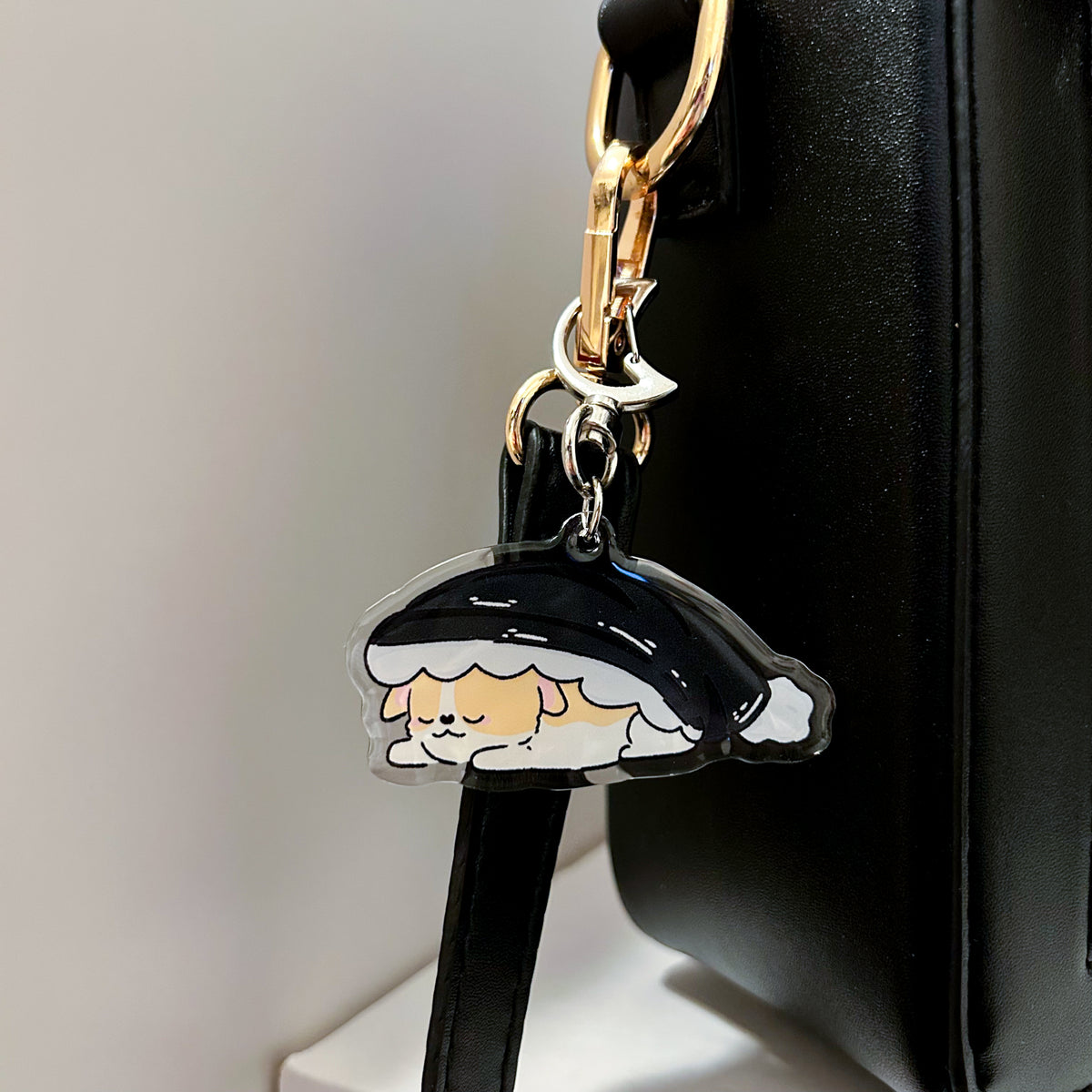Sleepy Corgi Beanie Acrylic Keychain