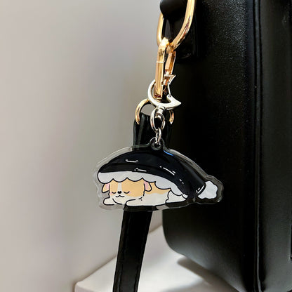 Sleepy Corgi Beanie Acrylic Keychain