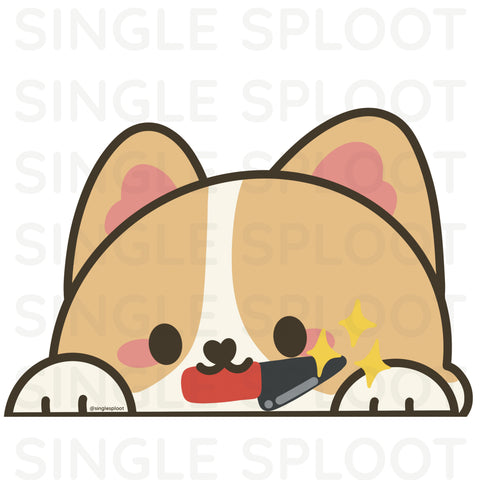 Red Corgi with a Knife Peeker Decal