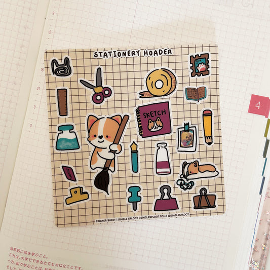 Stationary Hoarder Corgi Sticker Sheet