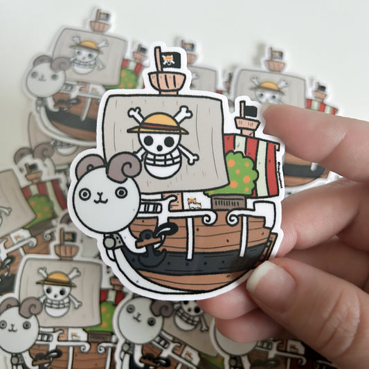 Happy Lamb Pirate Ship Corgi Sticker