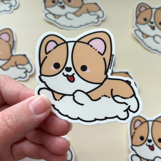Jumping Flying Heppi Red Corgi Sticker