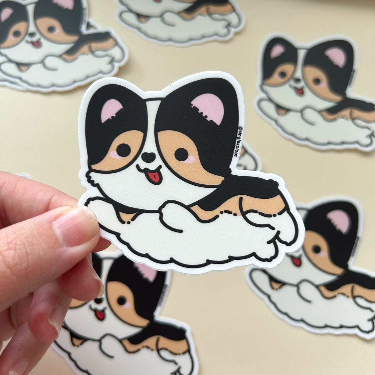 Jumping Flying Heppi Tri Corgi Sticker