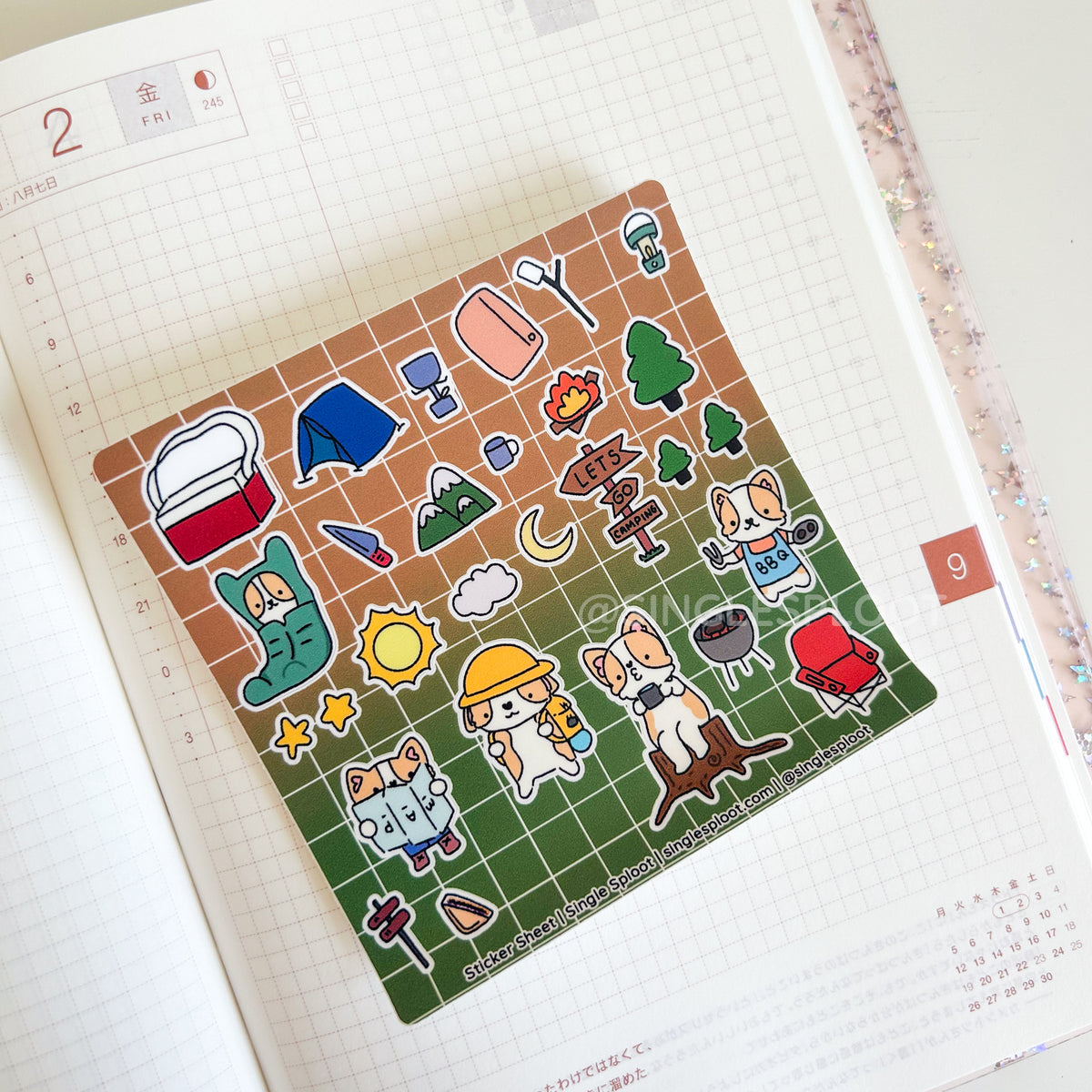 Let's Go Camping Corgi Sticker Sheet