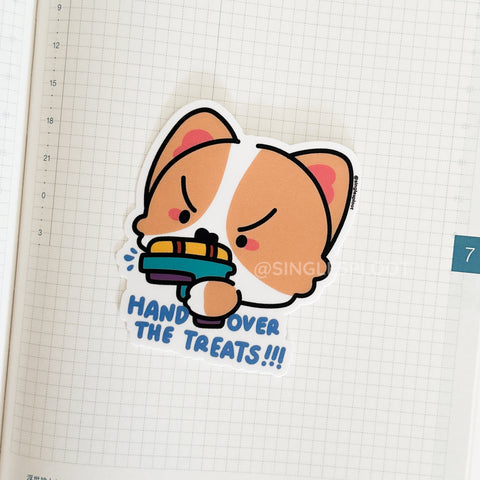 Hand Over The Treats! Water Gun Corgi Sticker