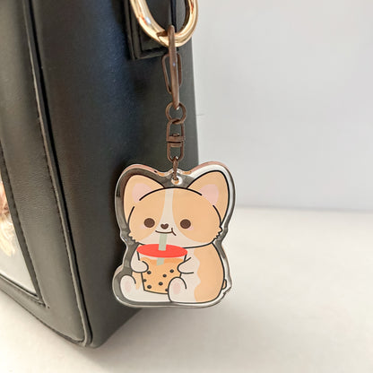 Chonky Corgi Boba Acrylic Charm