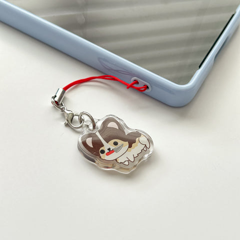 Tri-Colored Corgi with Knife Phone Charm