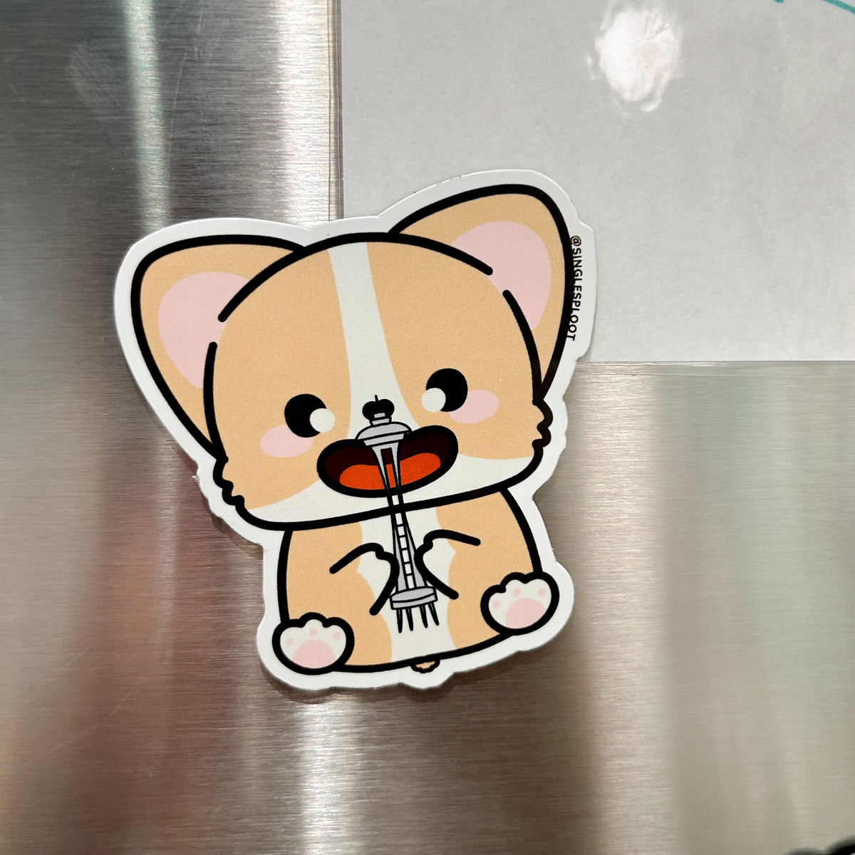 Space Needle Corgi Flat Magnet