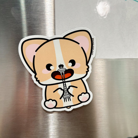 Space Needle Corgi Flat Magnet