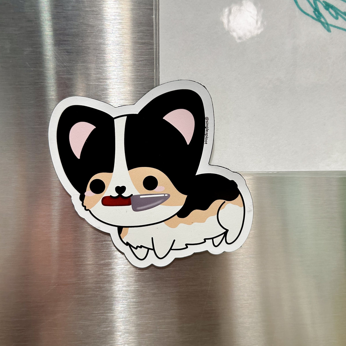 Tri-Corgi with Knife Flat Magnet