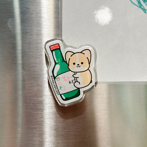 Peach Soju Corgi Acrylic Magnet