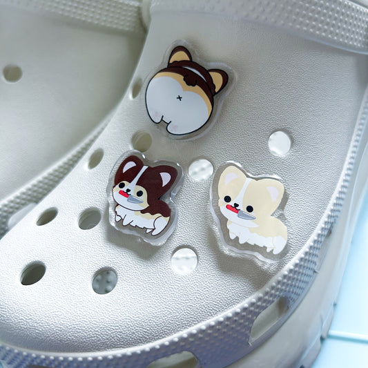 Red Corgi with Knife Shoe Charm