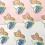 Surfs Up Surfboard Corgi Sticker