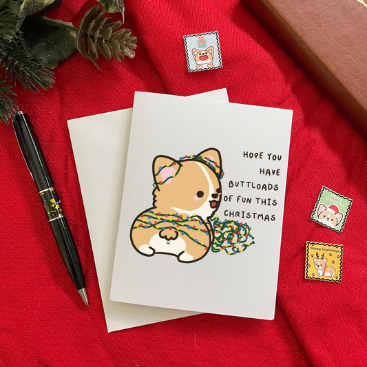 Buttloads of Fun This Christmas Corgi Holiday Greeting Card