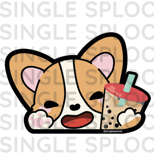 Corgi Boba Peeker Decal - Red