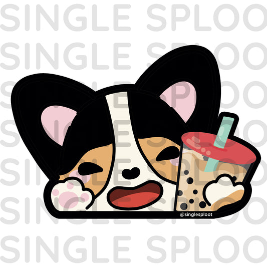 Corgi Boba Peeker Decal - Tri