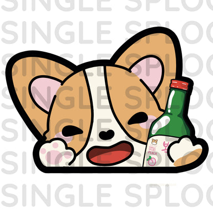 Corgi Soju Peeker Decal - Red
