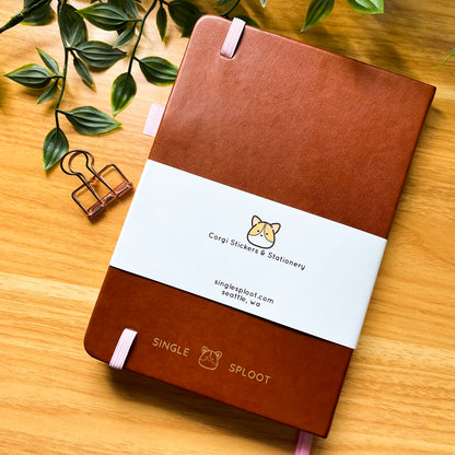 Sleepy Corgi Gold Foiled and Vegan Leather Dotted Journal