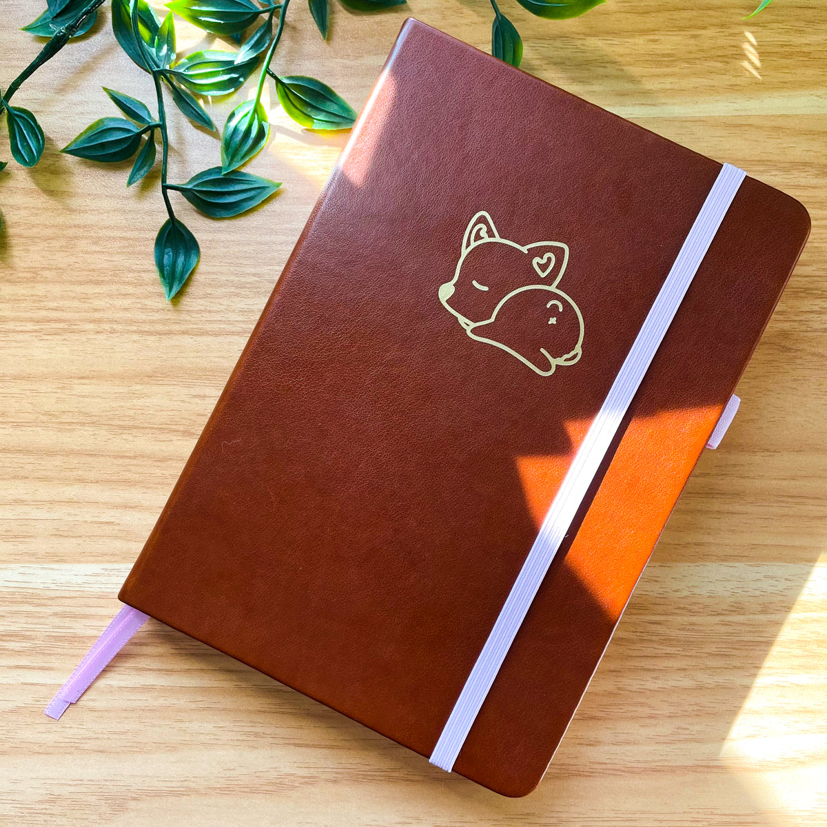 Sleepy Corgi Gold Foiled and Vegan Leather Dotted Journal