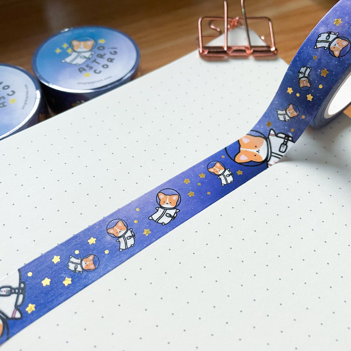 Astro Corgi Gold Foil Washi Tape