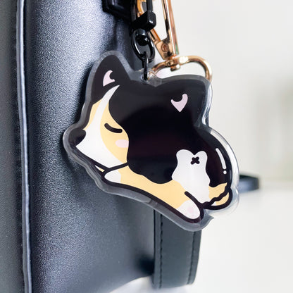 Sleepy Tri-Color Corgi Acrylic Keychain