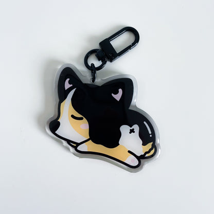 Sleepy Tri-Color Corgi Acrylic Keychain