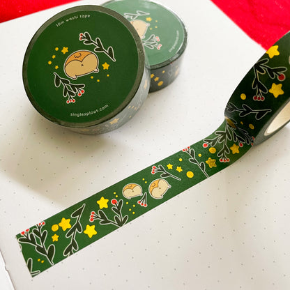 Holly Buds & Corgi Butts Gold Foiled Washi Tape