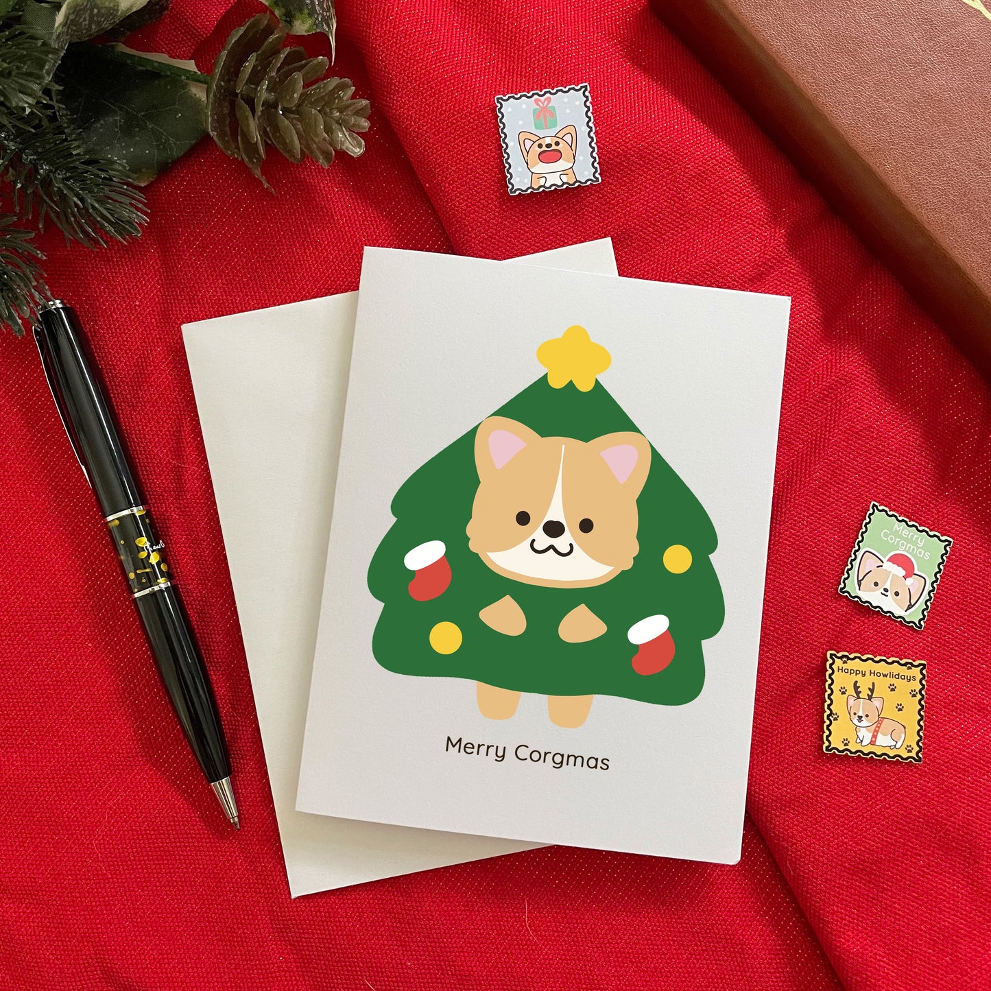 Merry Corgmas Christmas Tree Corgi Greeting Card